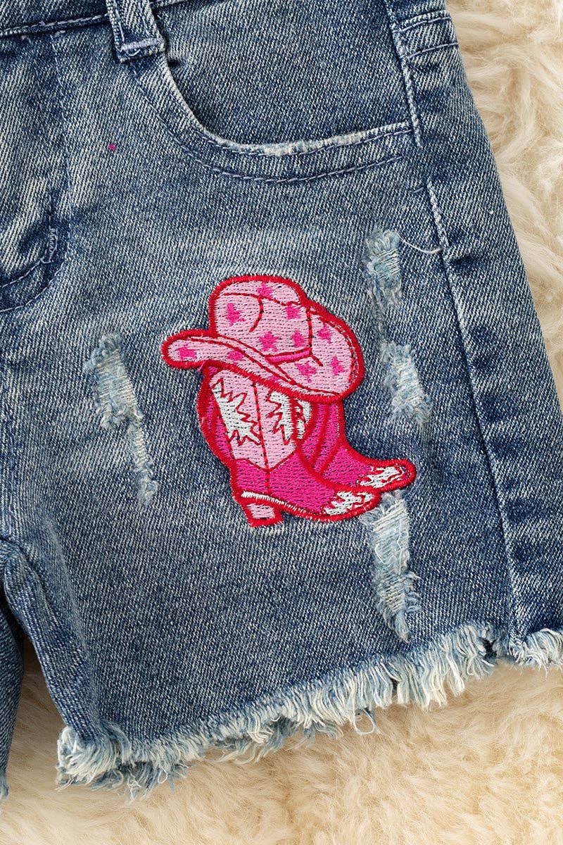 Kids Charm Online - Wholesale Shorts - Kids - (Western) Distressed Western patch denim shorts. PNG50286 Jean1