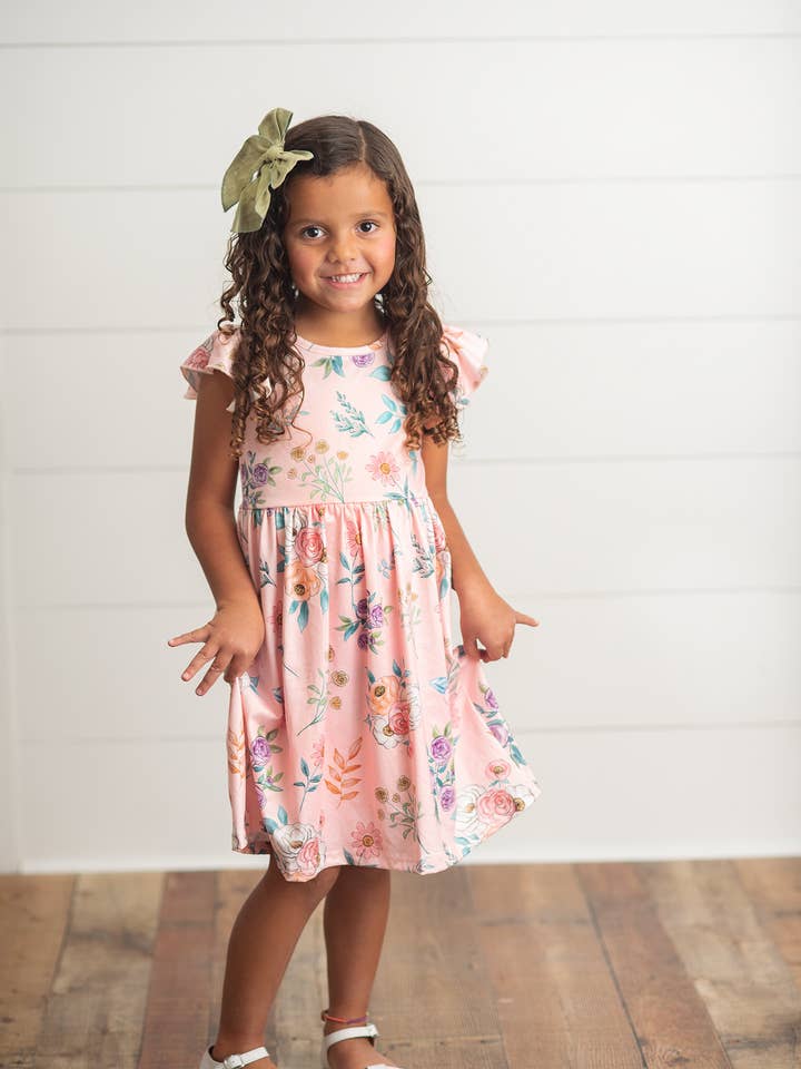 Adorable Sweetness - Wholesale Dress - Kids - Kids Blush Dainty Floral Claire Spring Easter Flutter Dress