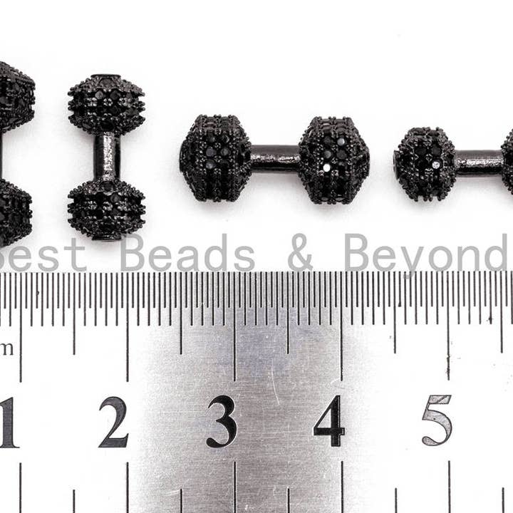 BestBeads&Beyond – wholesale Individual charm/pendant – Black CZ Pave Dumbbell Micro Pave Beads, Cubic Zirconia Spacer Beads, Fitness Barbell Spacer, Men's Bracelet Charms, 6x16/7x17mm sku#G3302