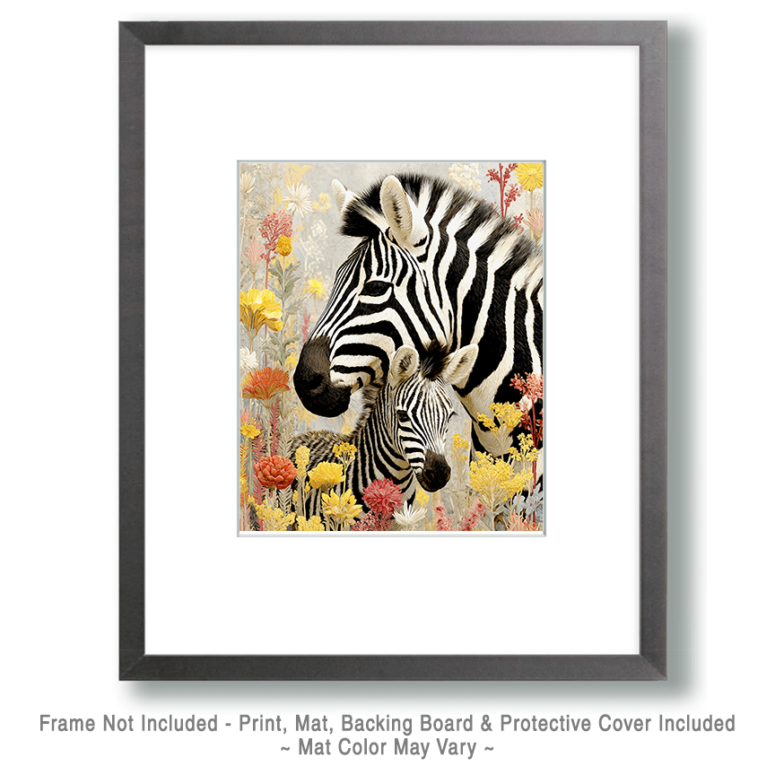 Mowbi - Wholesale Art Print - Floral Zebra - Zoo Animals - Biophilic Wildlife Art Print - 8"x10" Artwork for 11"x14" Frame1