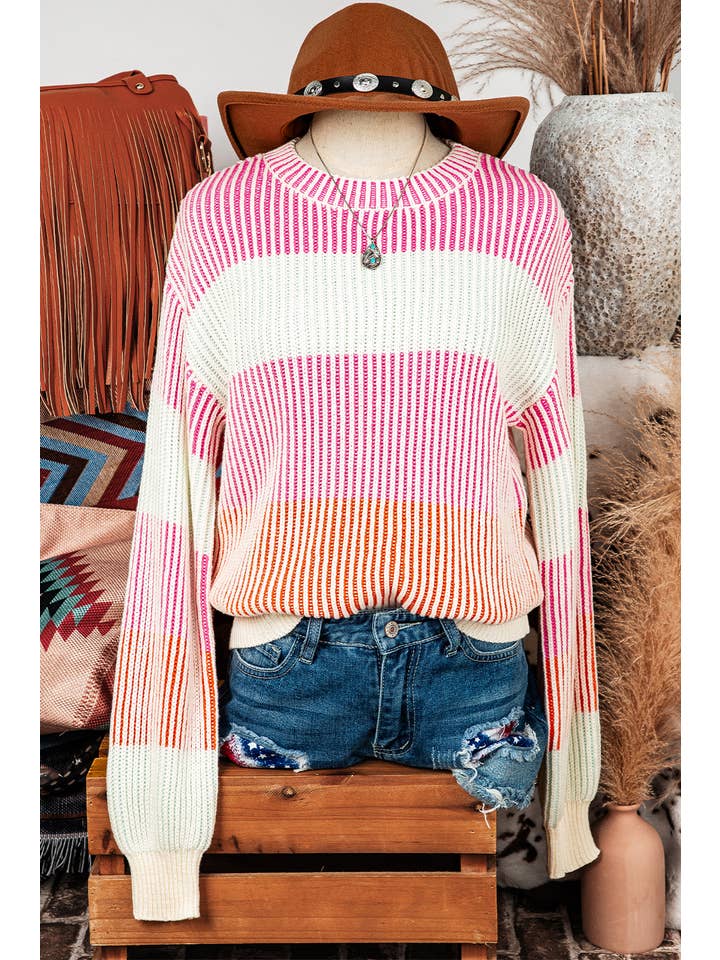 fashionworks - Wholesale Knit Sweater - Women's - Fall Colorblock Textured Knit Bubble Sleeve Sweater