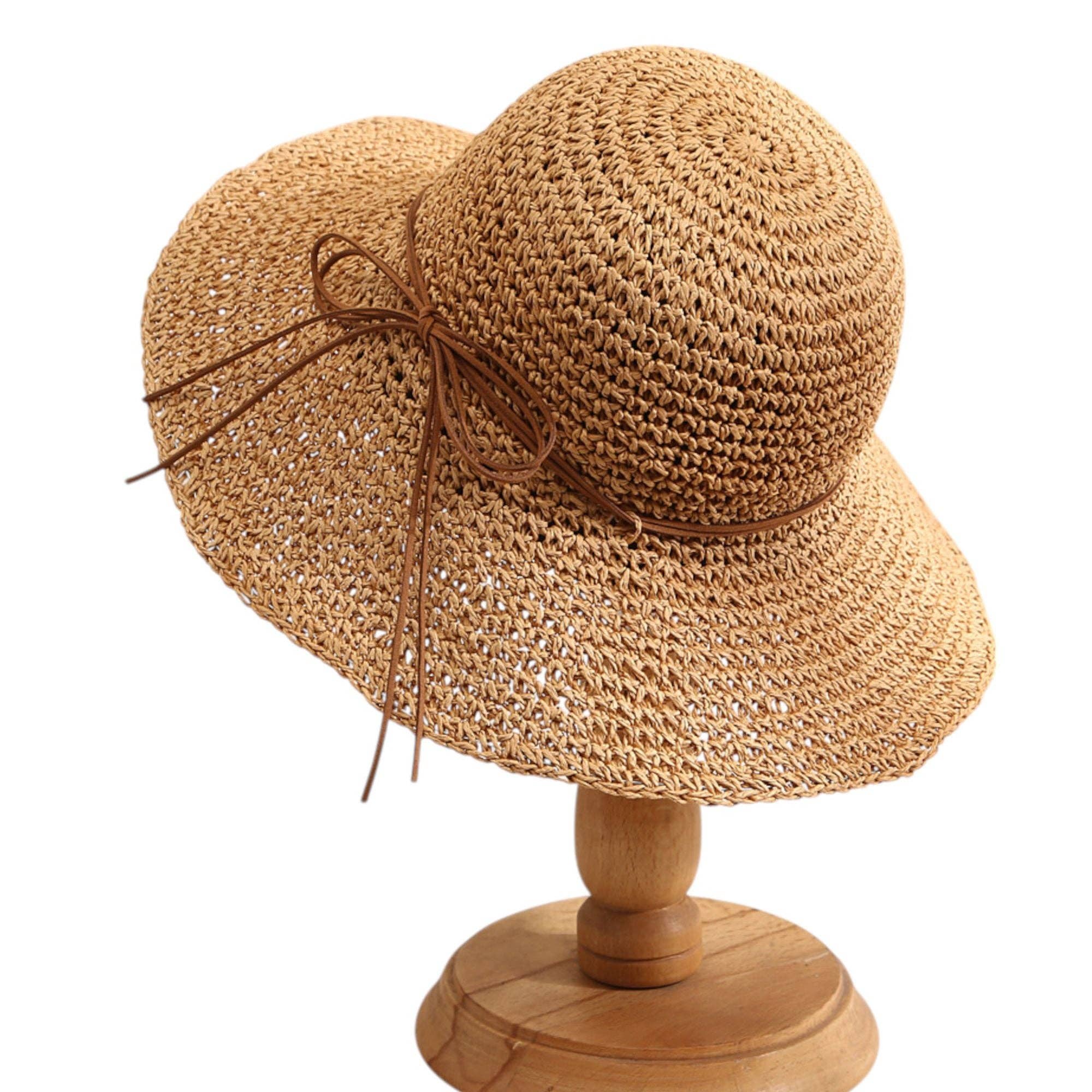 AK Brand - Wholesale Straw Hat - Women's - Woven Floppy Sun Hat with Rounded Crown and Decorative Bow D6
