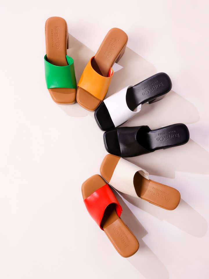 Sandales à talons carrés à enfiler Scandal pour la vente par Rag Company