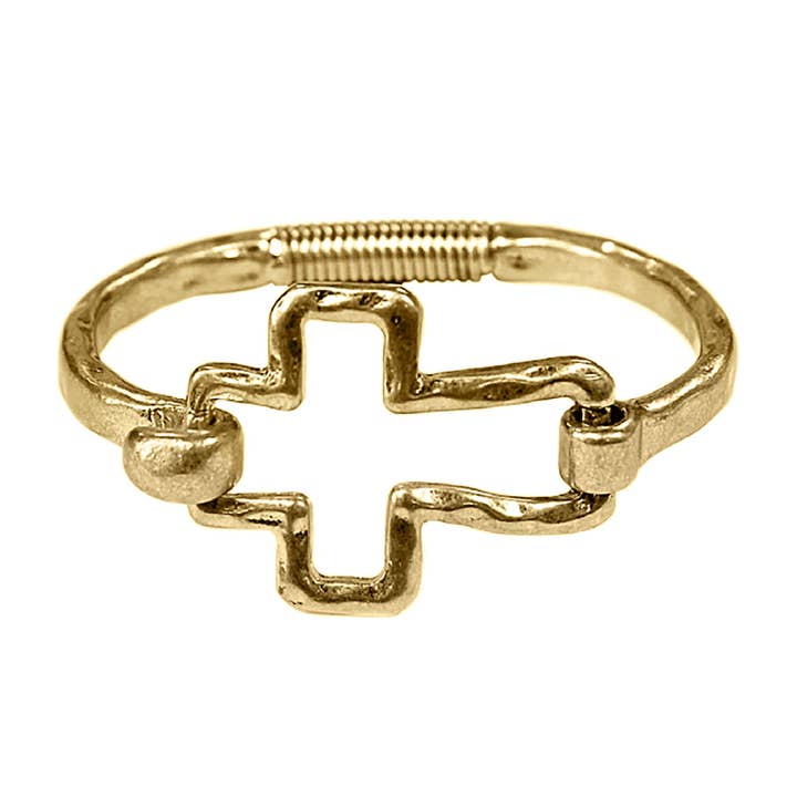 NY Jewelry House - Wholesale Bangle Bracelet - Hammered Cross Hinge Bangle