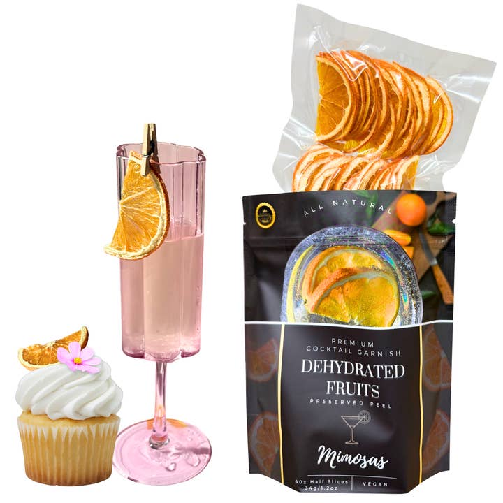 Dried Half Orange Slices | 40± Slices | MIMOSA | Preserved Peel Premium DRIED FRUITS for Luxury Cocktail Garnishes for Bars and Home Hosts. for wholesale by PRESERVED PEEL