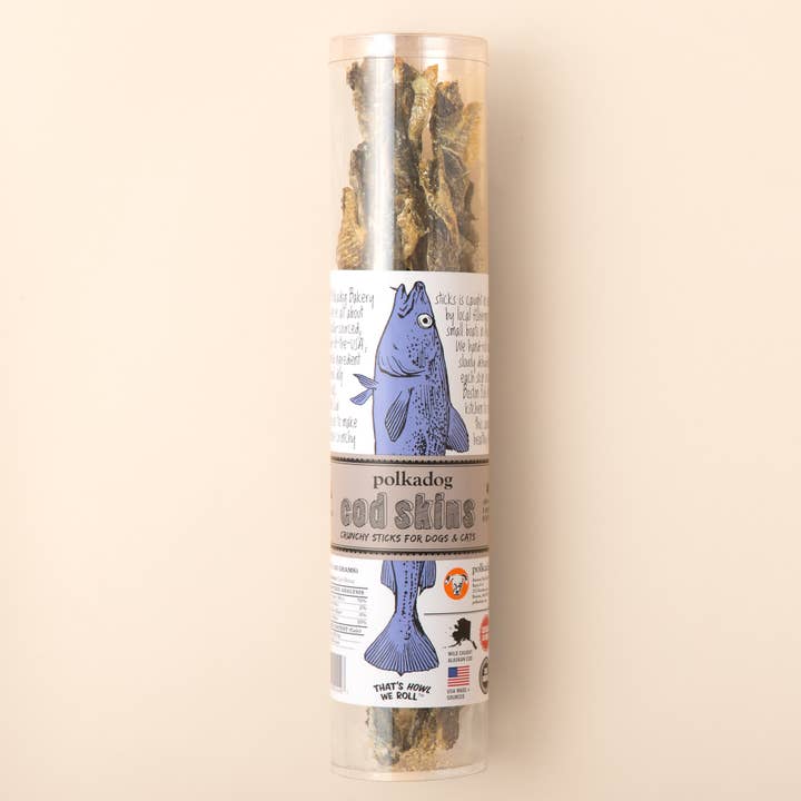 Polkadog Cod Skins Crunchy Dog and Cat Treats Tube Case of 6 for wholesale by Pet Palette Distribution