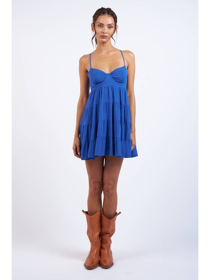 Sky to Moon - Wholesale Dress - Women's - SOLID COLOR CORSET SHAPE TIERED MINI DRESS