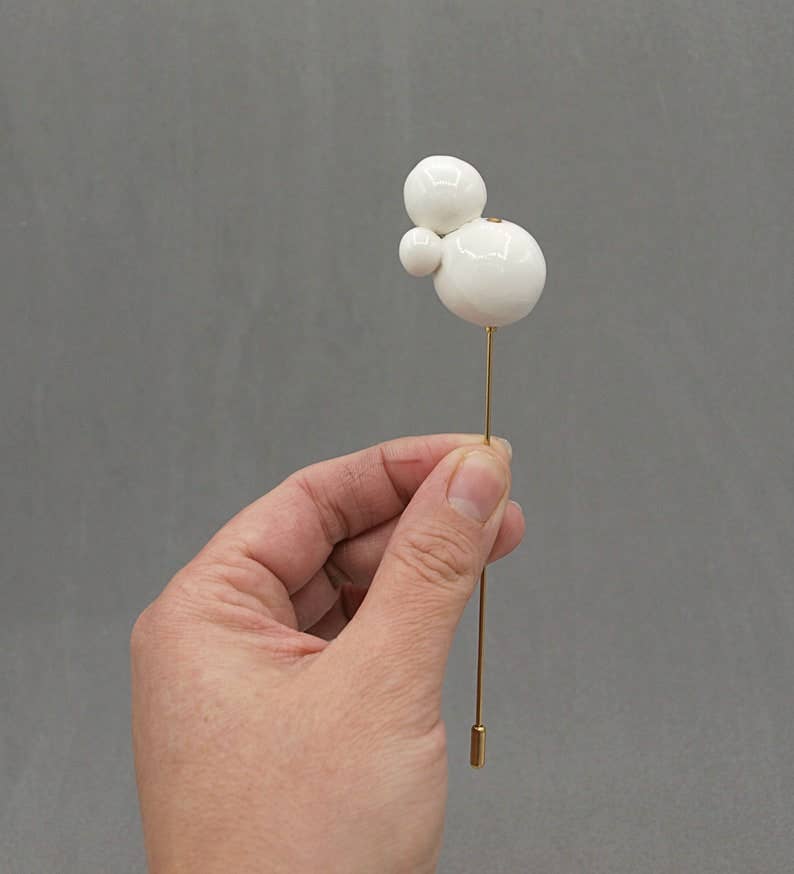 Cerámics & co – Engroshandel Broche – Hvid og guld keramisk broche, Moderne porcelæn broche1