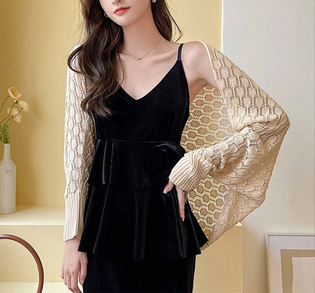 Fennco Styles - Vendita all'ingrosso Cardigan - Donna - Maglione bolero all'uncinetto traforato con maniche lunghe2