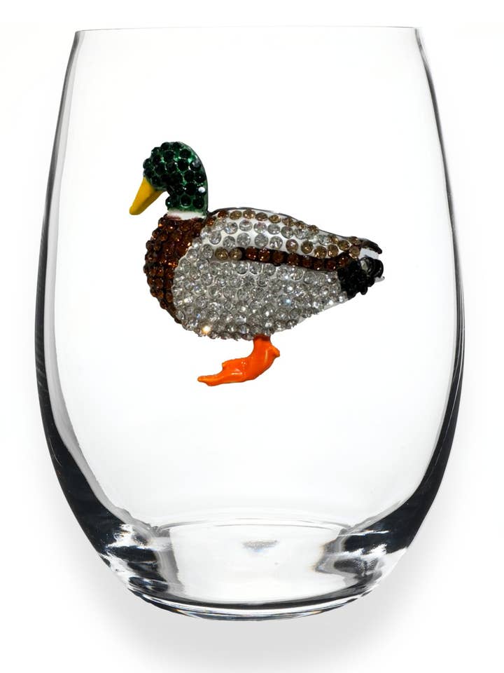 Mallard Duck Stemless Wine Glass for wholesale by The Queens' Jewels®