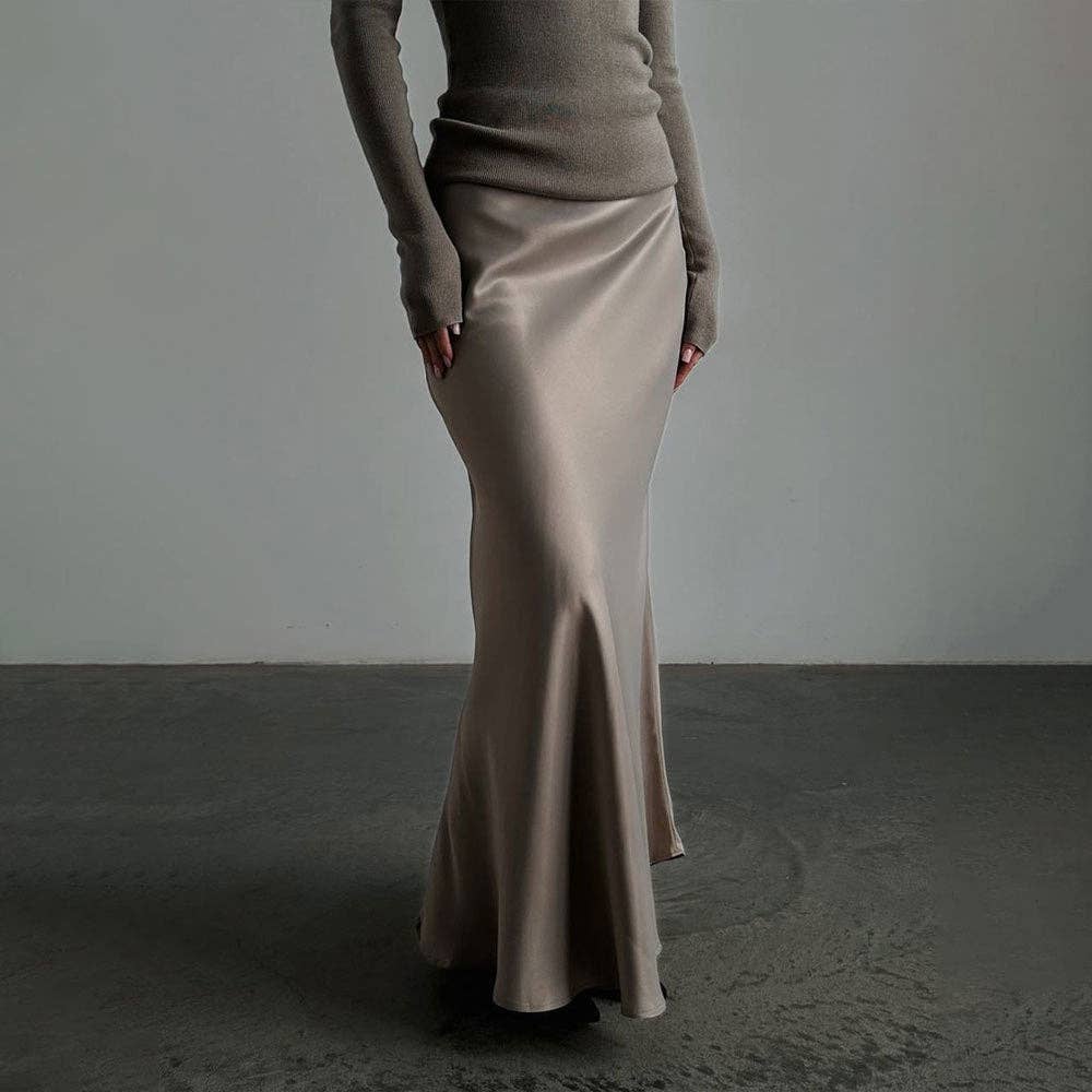 alberalkirk - Wholesale Skirt - Women's - Satin Mermaid Skirt High Waist Train Lightweight N5Z4052