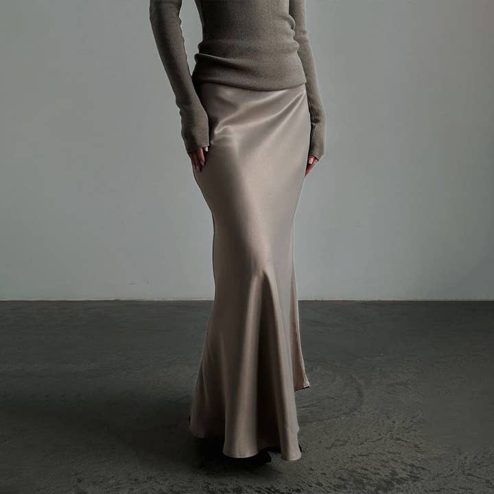 alberalkirk - Wholesale Skirt - Women's - Satin Mermaid Skirt High Waist Train Lightweight N5Z4052