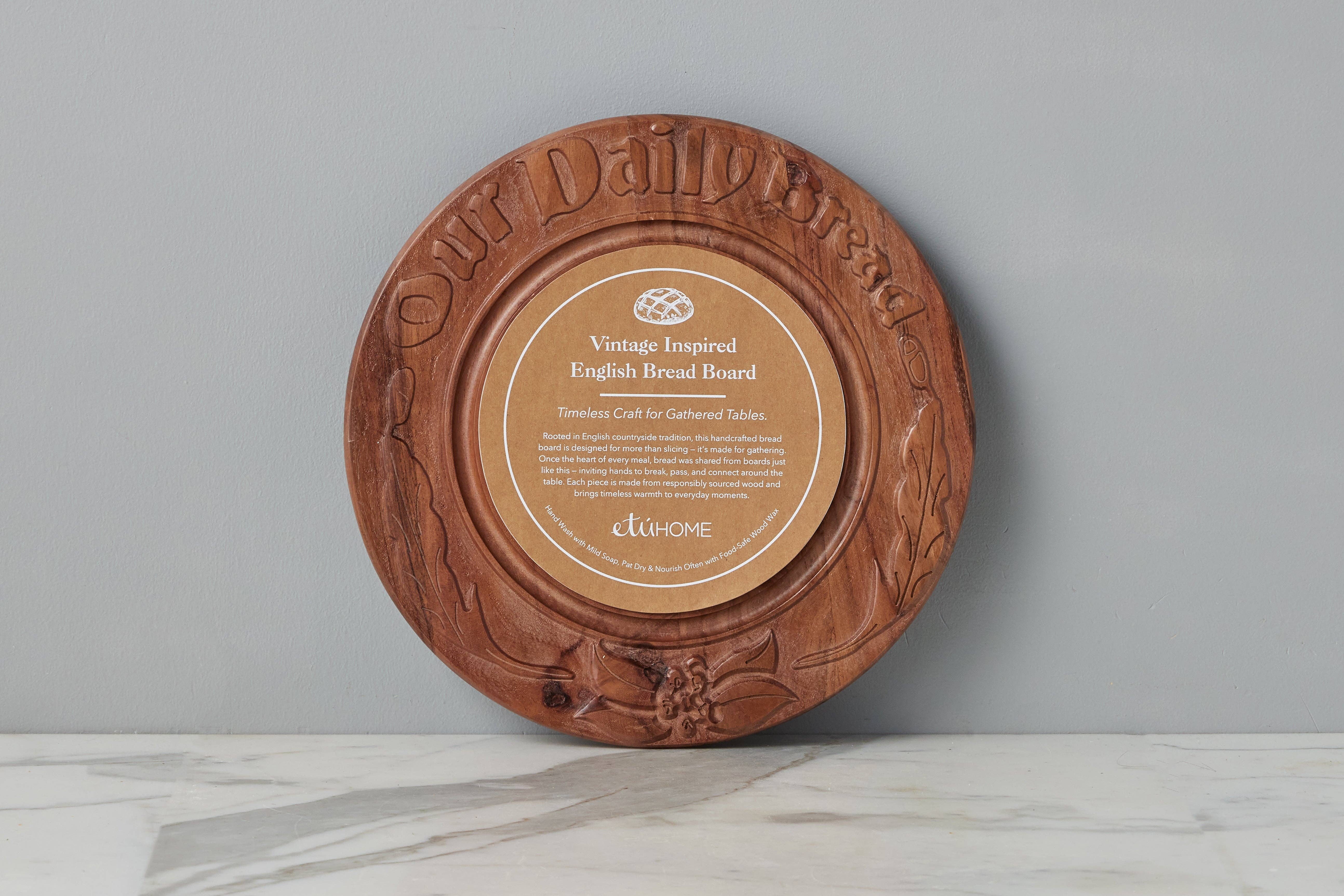 etúHOME - Wholesale Cutting Board - Vintage English Bread Board: Our Daily Bread, Medium, Natural2