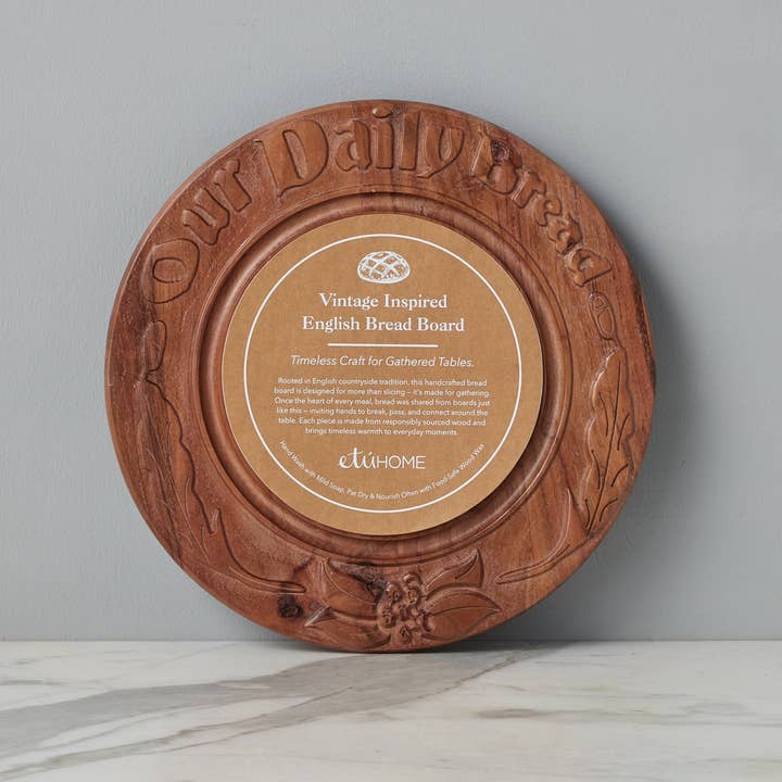 etúHOME - Wholesale Cutting Board - Vintage English Bread Board: Our Daily Bread, Medium, Natural2
