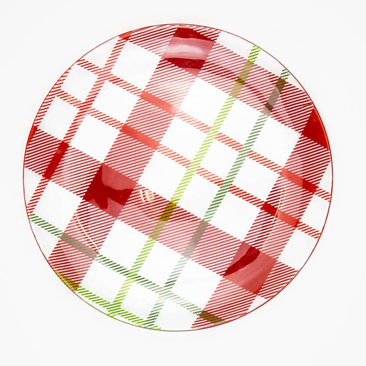 Mansfield Plaid Serving Plate Clear/Red/Green 12.2" for wholesale by The Royal Standard