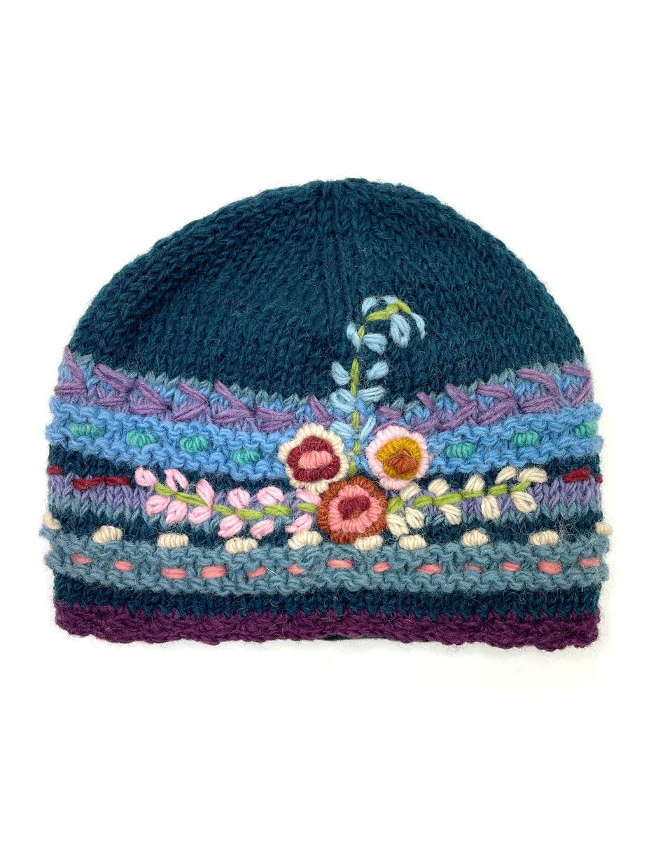 Zig Zag Asian Collection - Vente Bonnet – femme - Bonnet en maille avec broderies florales10