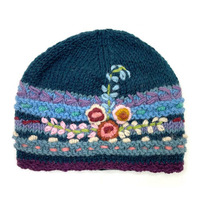 Zig Zag Asian Collection - Vente Bonnet – femme - Bonnet en maille avec broderies florales10