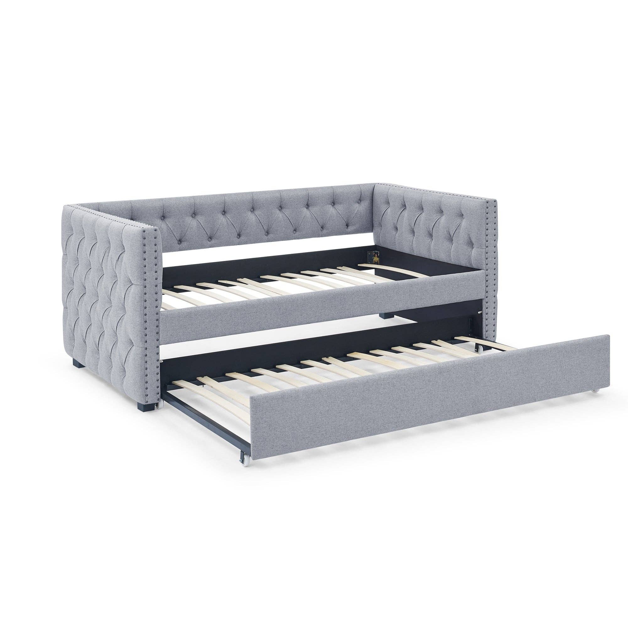 39F Inc. - Wholesale Sofa - Grey Upholstered Twin Daybed with Tufted Trundle Bed6