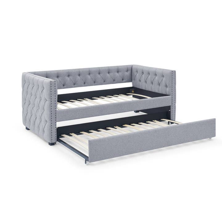 39F Inc. - Wholesale Sofa - Grey Upholstered Twin Daybed with Tufted Trundle Bed6