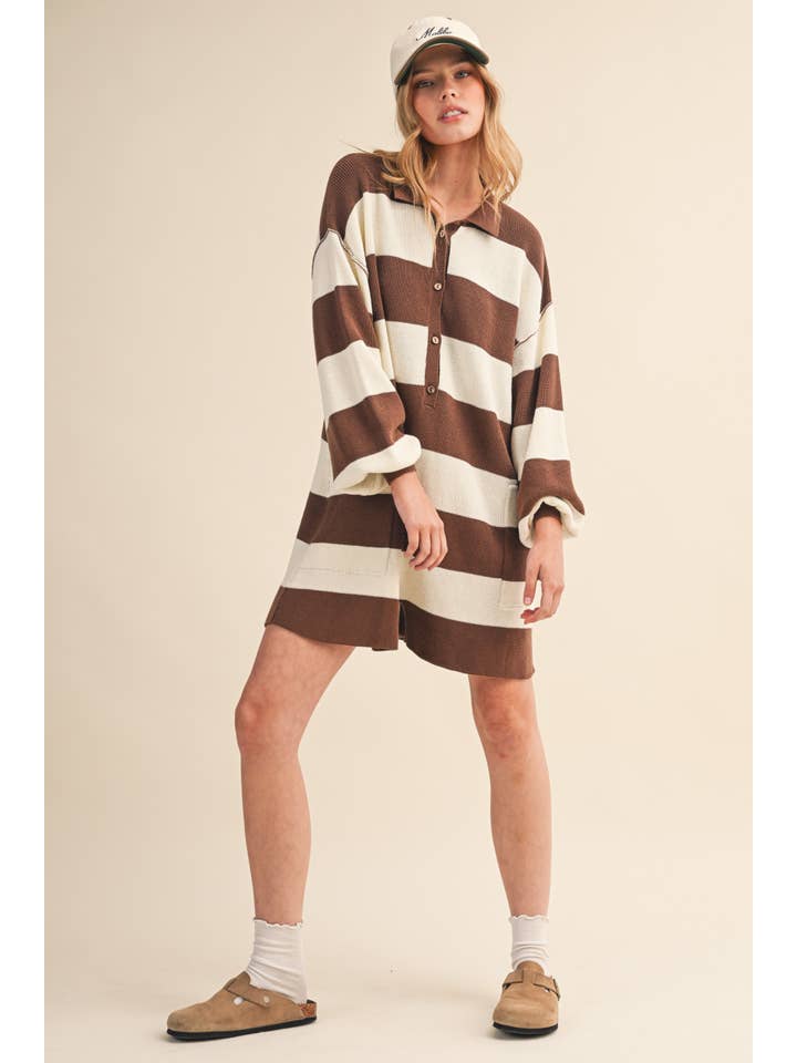 Klesis - Wholesale Romper - Women's - IR1506 LONG SLEEVE COLLARED STRIPED RELAXED FIT ROMPER7