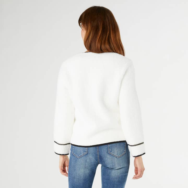 Winter White Clarice Cardigan with Trim Detail for wholesale on Faire
