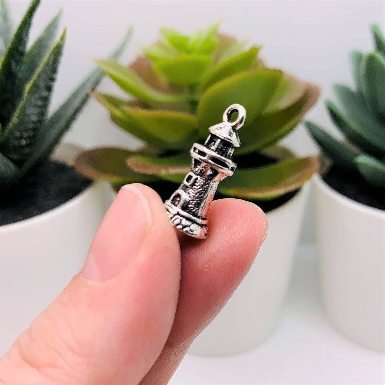 Guerrilla Charm - Wholesale Individual Charm/Pendant - Silver Lighthouse 3D Nautical Charms, 21x10mm3