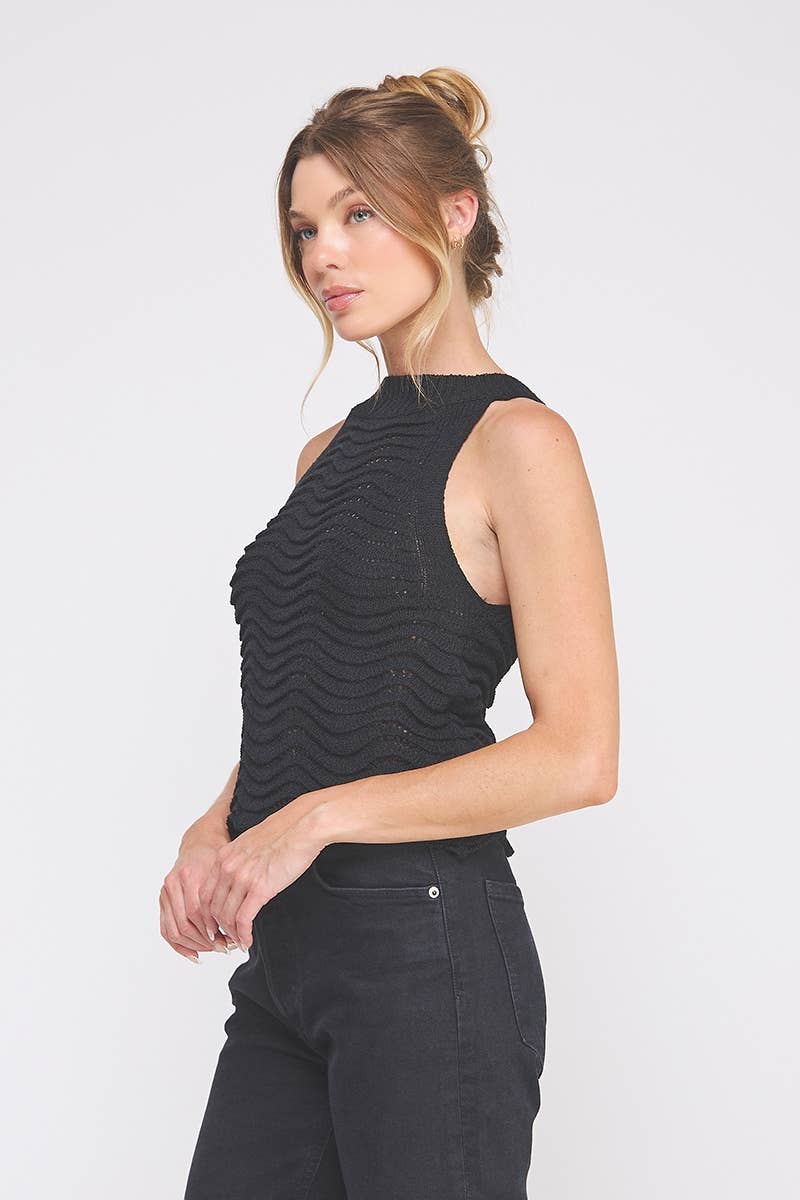 Allie Rose - Wholesale Tank Top - Women's - Wavy and scallop patterned knit halter tank1