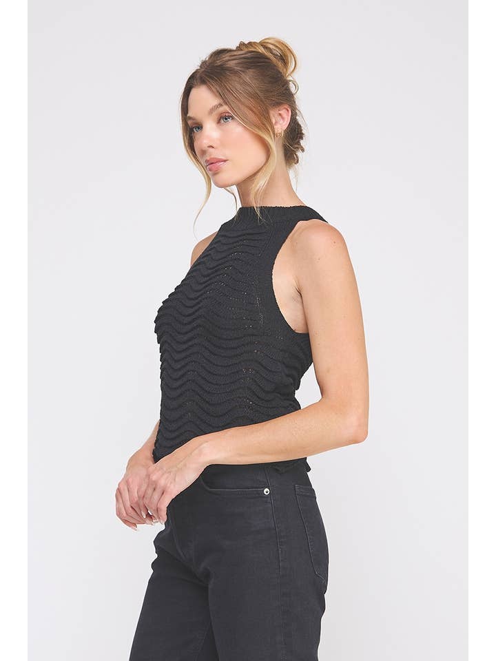 Allie Rose - Wholesale Tank Top - Women's - Wavy and scallop patterned knit halter tank1