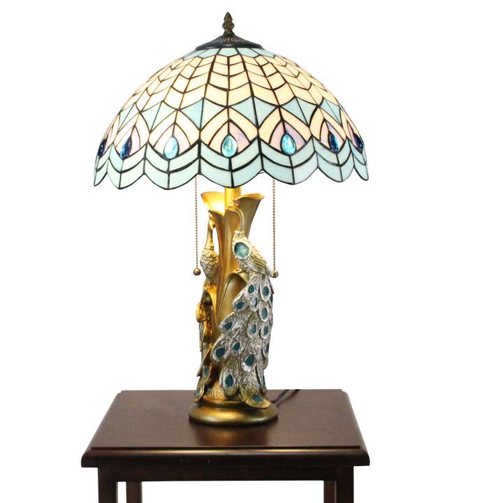 Tiffany Style Peacock Desktop Lamp 16-Inch Shade15720 for wholesale by FIXTUREDISPLAYS