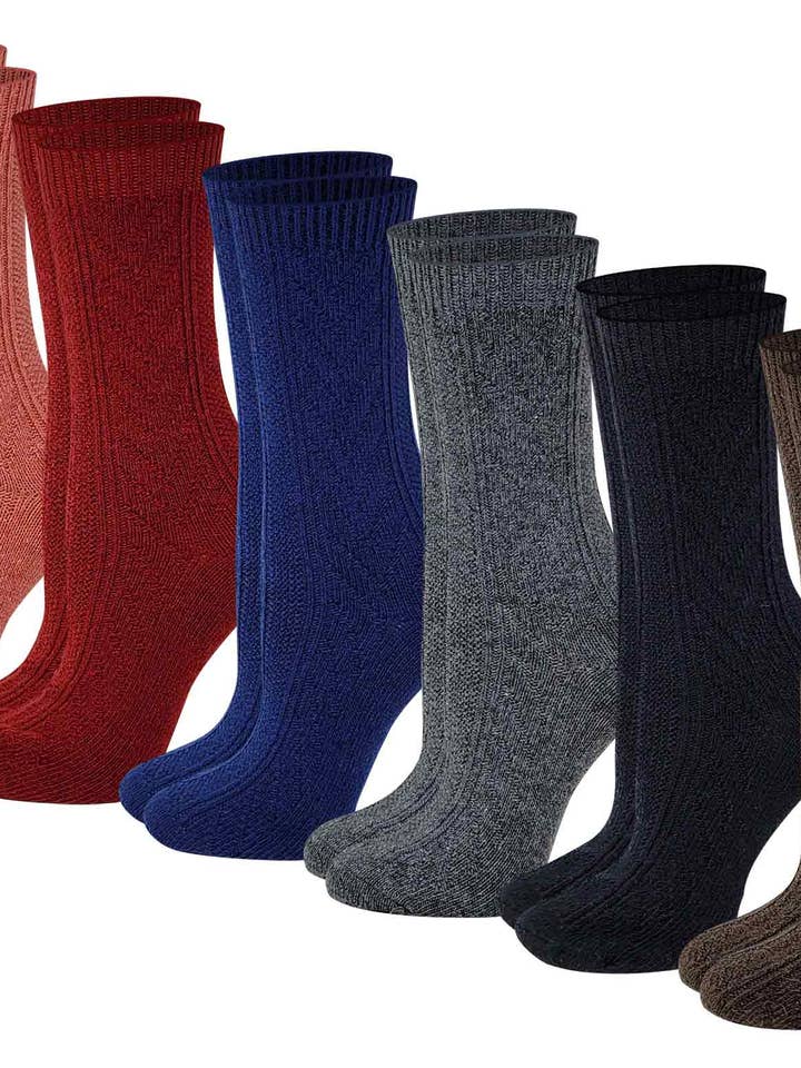 Crew Boot Socks | Wool Blend Cable Knit Assorted | Womens (6 pairs) for wholesale by Different Touch