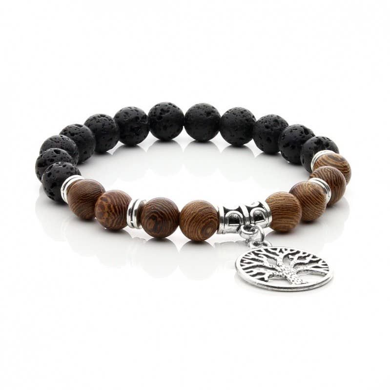 UniArt - Wholesale Beaded Bracelet - Lava and Wood Bracelet with Charm0