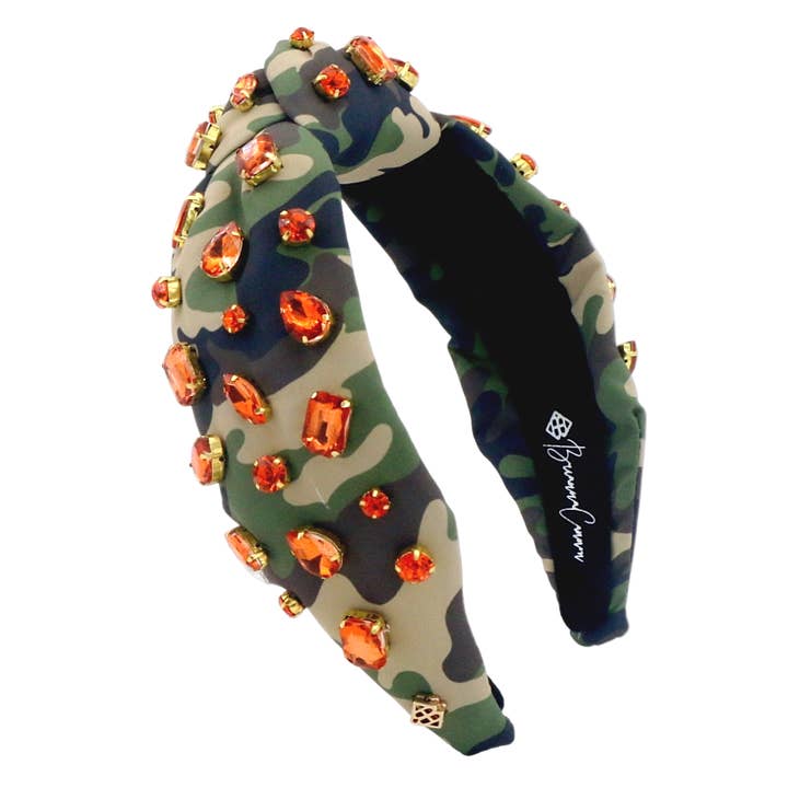 Adult Size Camo Headband with Orange Crystals for wholesale by Brianna Cannon