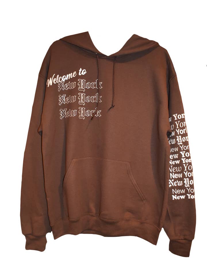 FELPA MARRONE NEW YORK CON CAPPUCCIO per la vendita all'ingrosso da parte di API THE LABEL