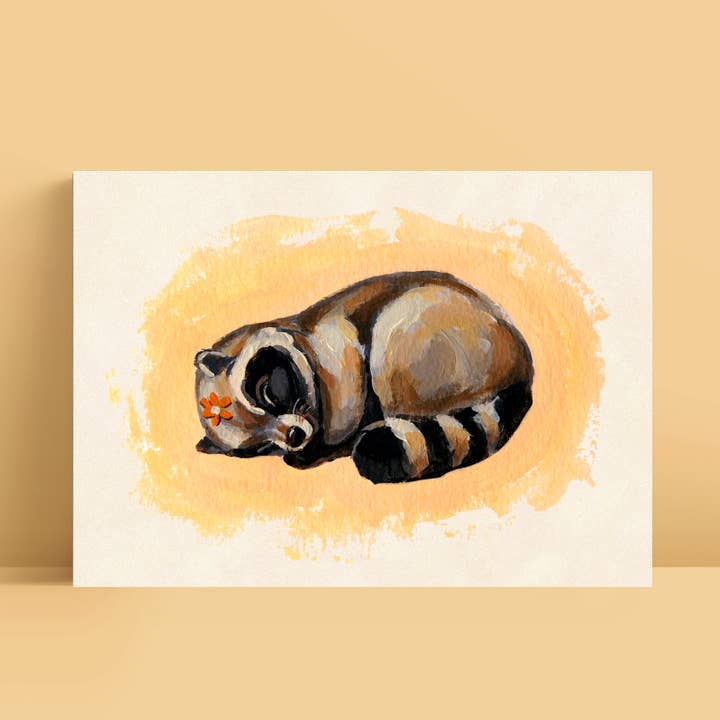 Sleeping Raccoon Art Print | 5x7'' | Cute Animal Wall Decor for wholesale by Doro Marcello