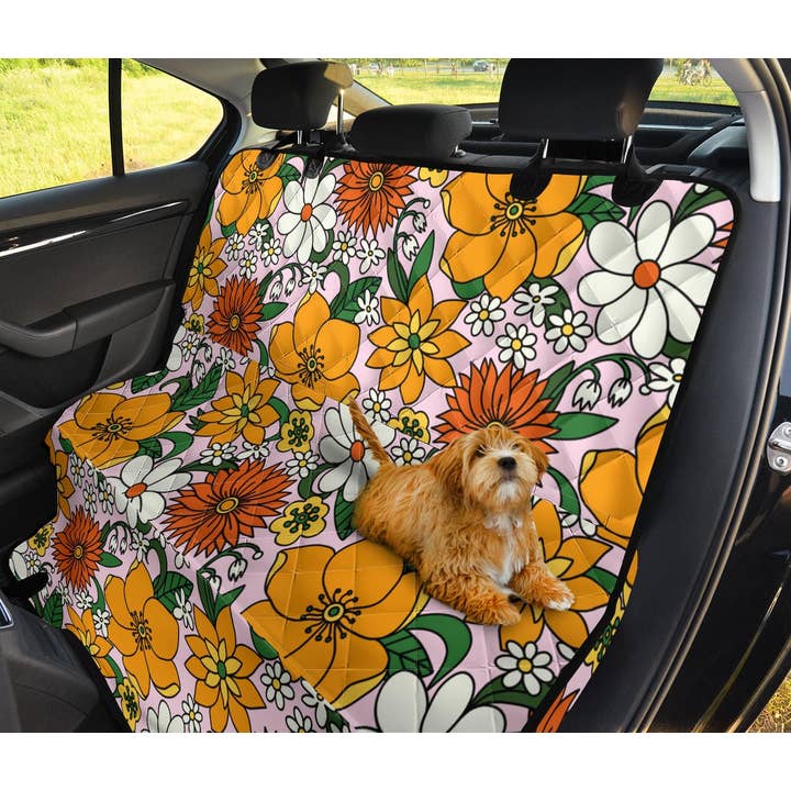 Raiana's Vibes - Wholesale Pet seat belt – Dog - Retro Flowers Back Seat Cover For Dogs, Dog Car Seat Cover2