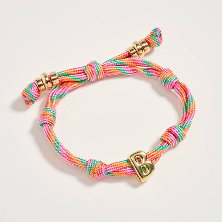 ASST Premium Multicolor Rope Initial Bracelet with Gold Letter Charm – Adjustable Luxury Cord Monogram Bracelet for wholesale on Faire9