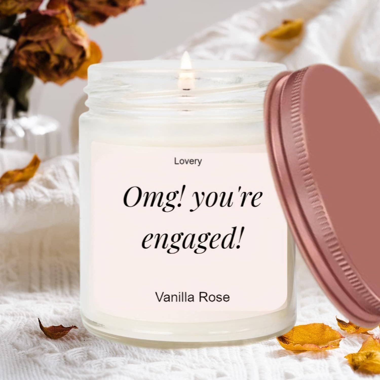 Lovery - Wholesale Jar/Filled Candle - OMG You're Engaged, Vanilla Rose Scented Soy Wax Candle 10oz4