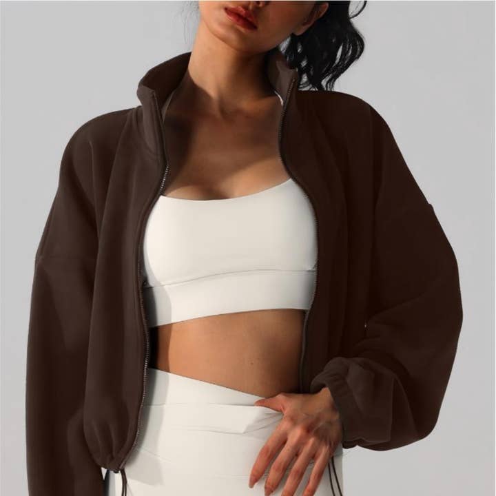 Sodalemon - Wholesale Activewear set – Women′s - Women's Reversible Fleece Cropped Drawstring Jacket6