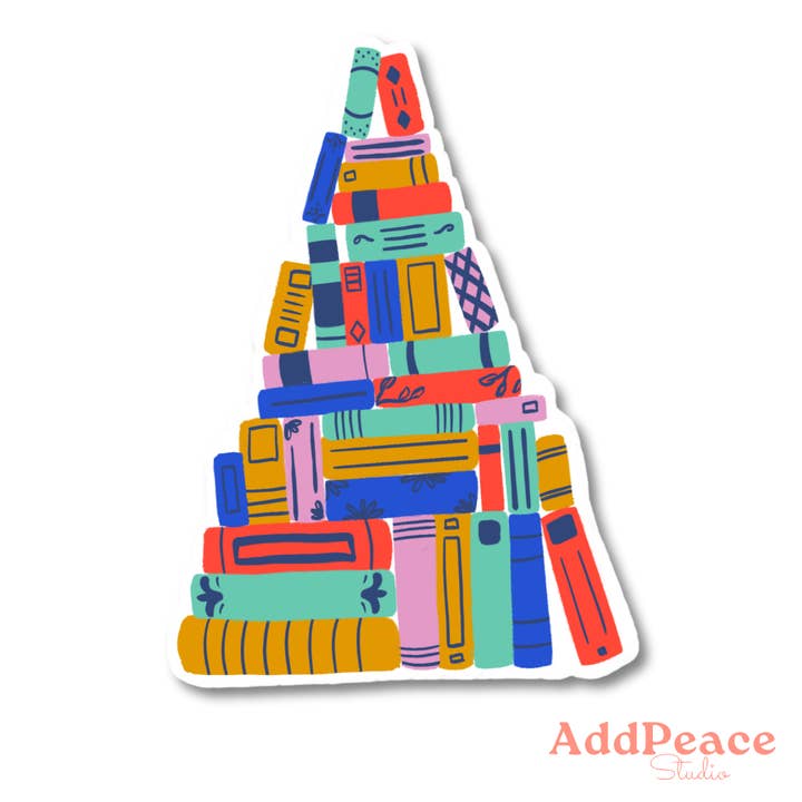Boekenboomsticker | Stapel boeken voor Jolabokaflod-vakantie voor wholesale door AddPeace Studio