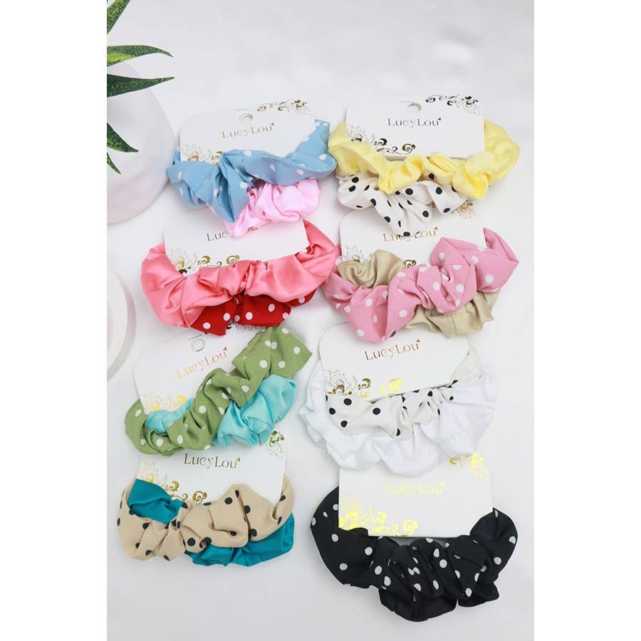 MIX COLOR Polka Dots and Solid Scrunchie Set for wholesale on Faire1
