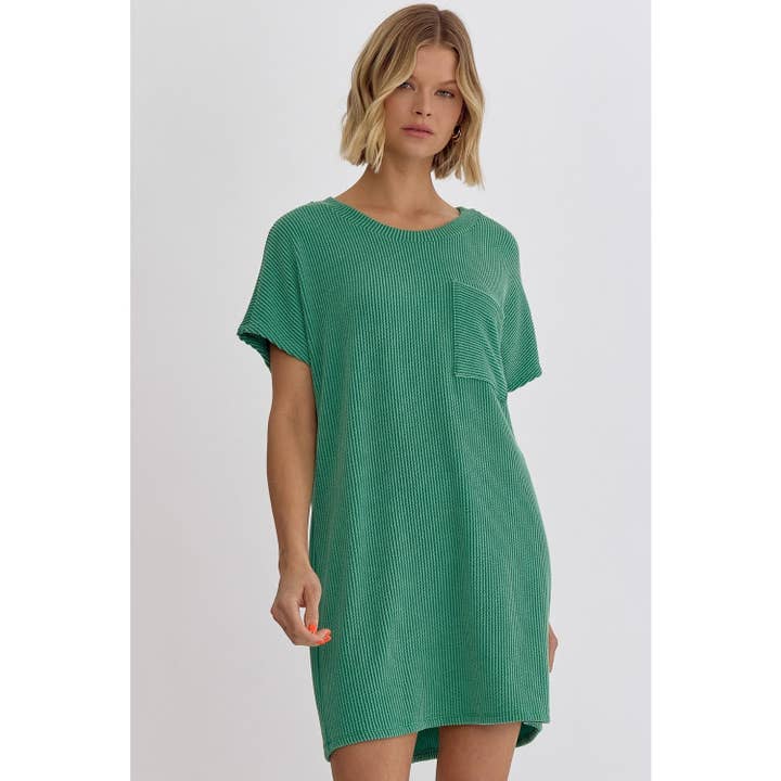 STYLE USA - Wholesale Dress - Women's - Ribbed round neck short sleeve mini dress