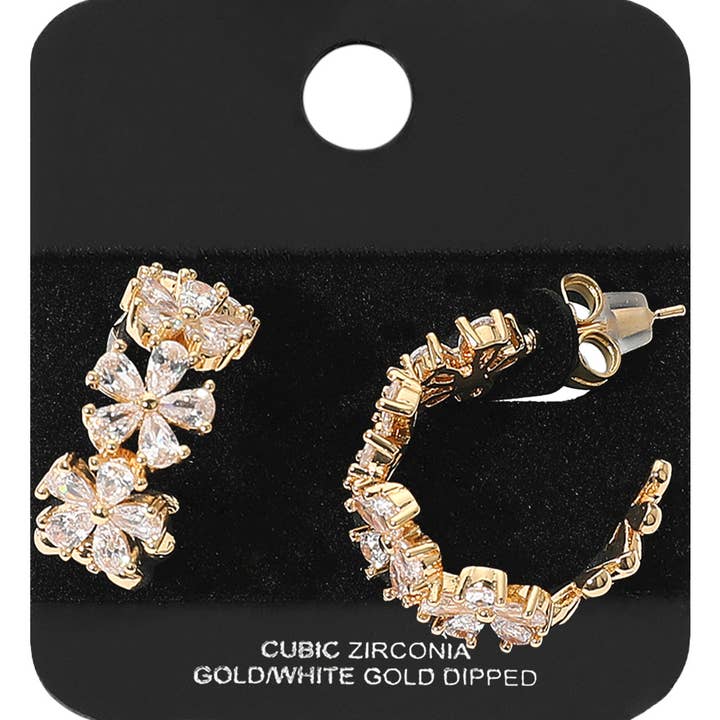 Gold Dipped Floral CZ Stone Hoop Earrings for wholesale by Sensibling Corp.
