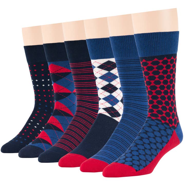 Men's Cotton Argyle Crew Socks - 6 Pack - Blue for wholesale by 7Bigstars Kingdom