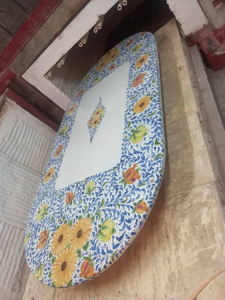 Oval Table “Full Garden of Sicily” (SG) – Decorated Lava Stone for wholesale by DD Ceramiche Siciliane