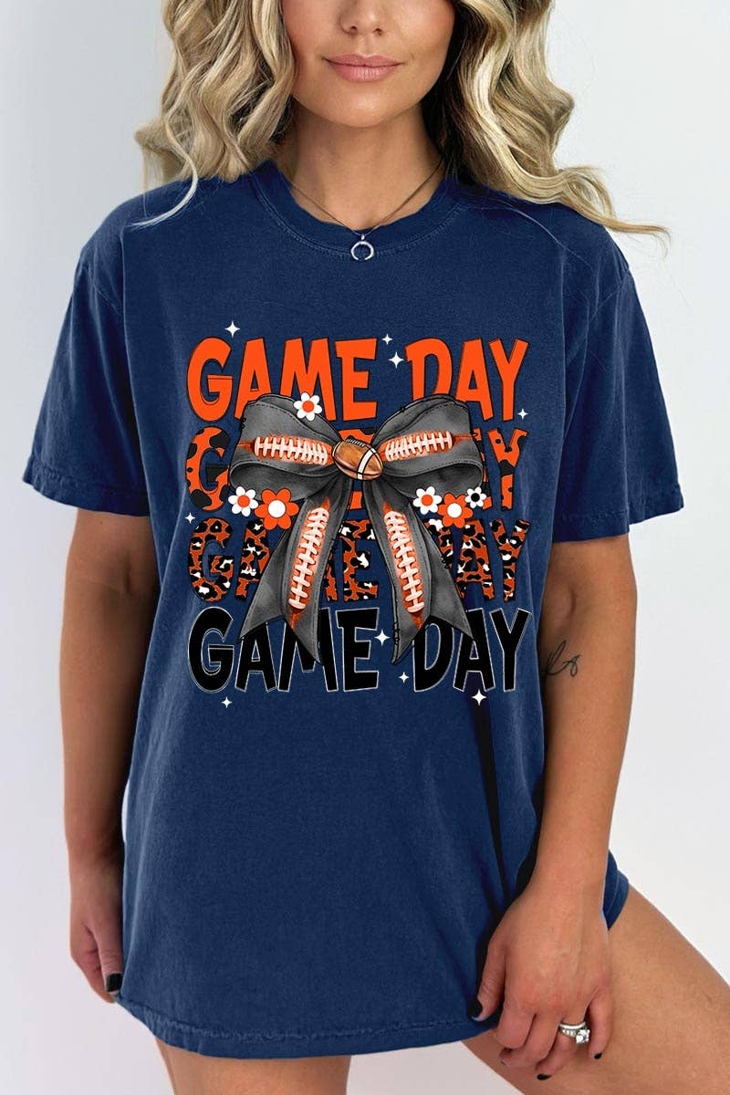 Pink Irene Wholesale – wholesale Tröjor – Dam – Orange Black Football GameDay Bow Plaggfärgad T-shirt15