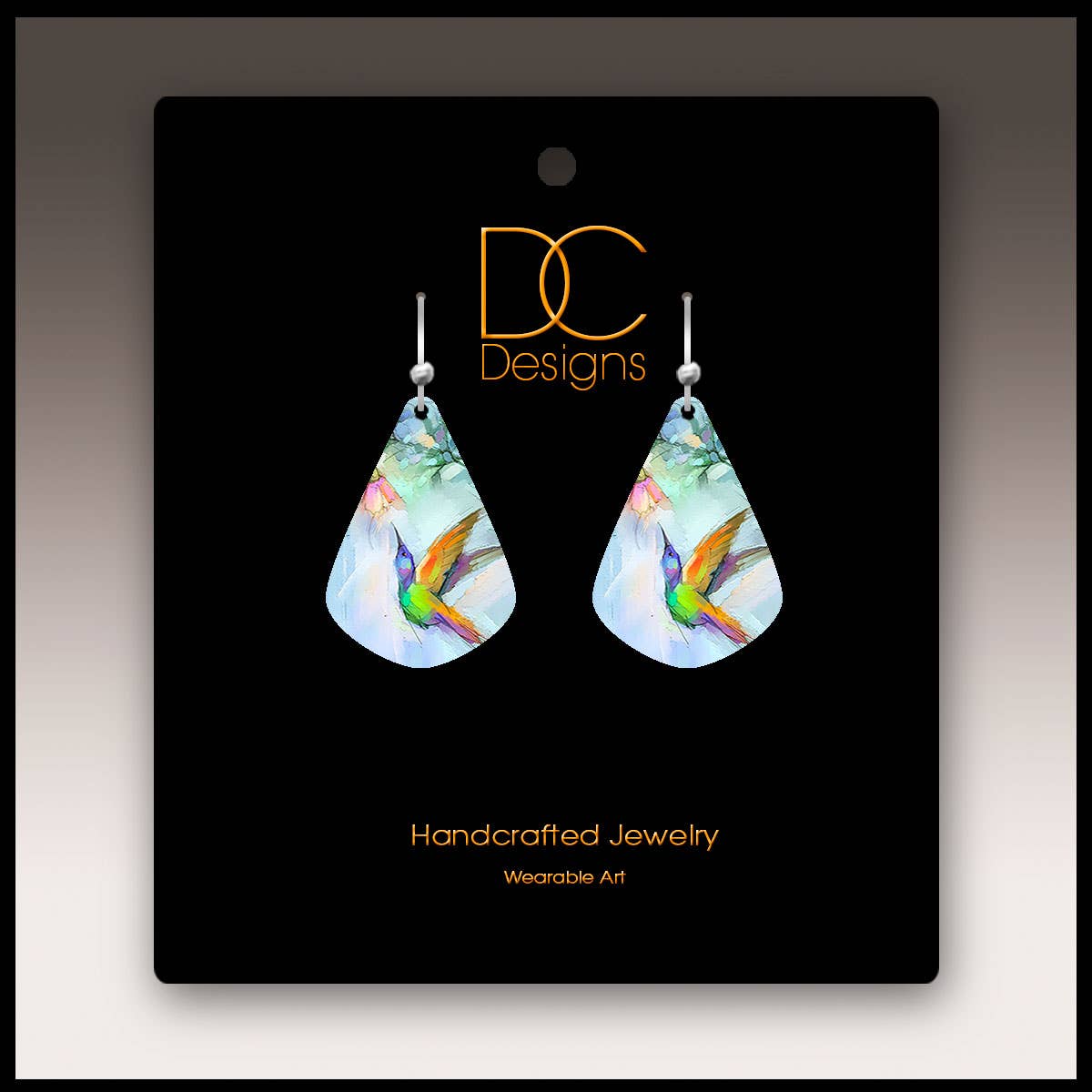 Illustrated Light & DC Designs - Wholesale Dangle Earrings - Hummingbird Fine Art Short Drop Handmade Earrings1