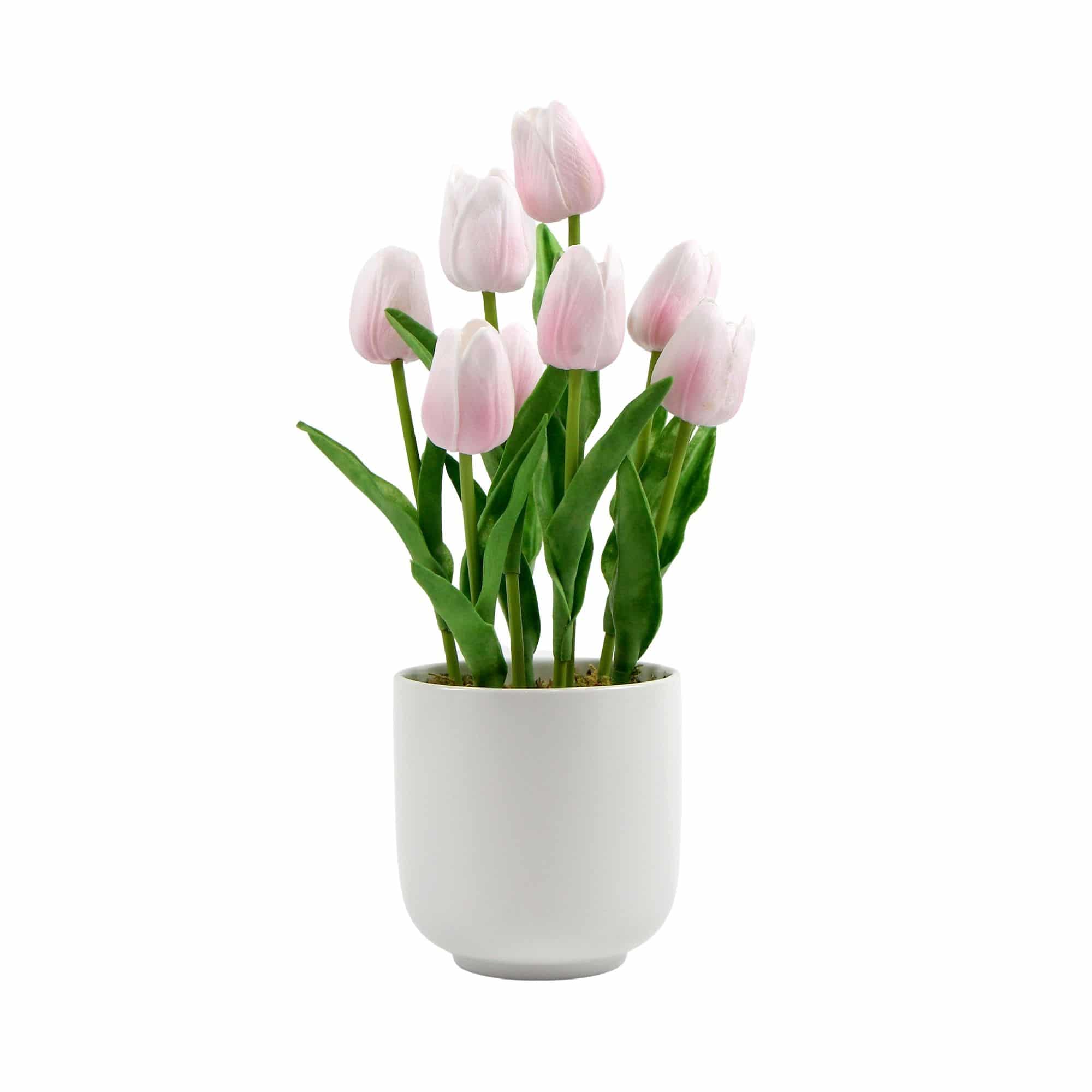 Designer Plants AU - Wholesale Artificial Flowers - Flowering Pink Artificial Tulip Plant Arrangement With Ceramic Bowl 35cm4