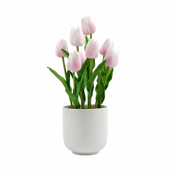 Designer Plants AU - Wholesale Artificial Flowers - Flowering Pink Artificial Tulip Plant Arrangement With Ceramic Bowl 35cm4