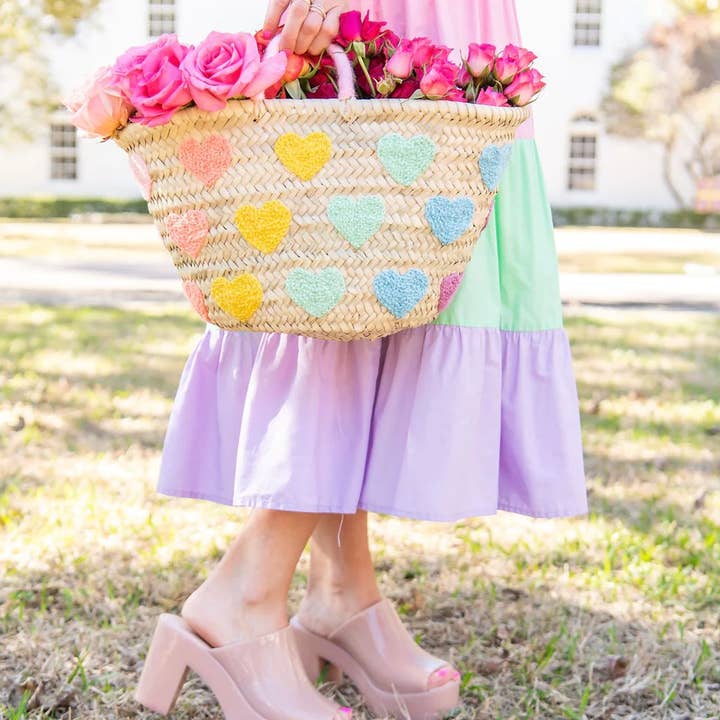 Colorful Hearts Straw Basket for wholesale by MIRAMAR Store