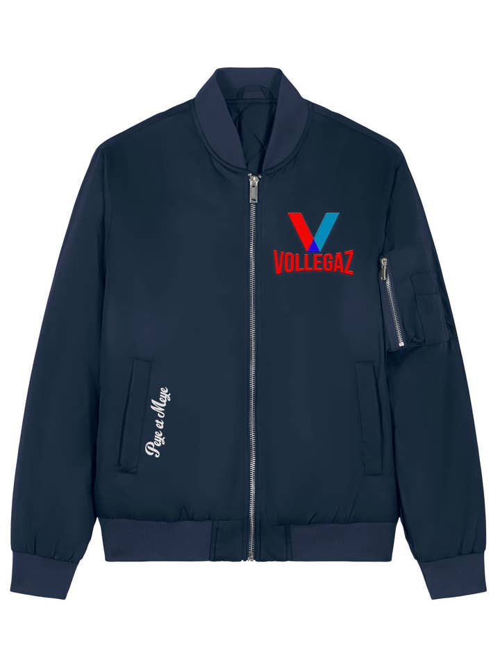 Navy Blue "Vollegaz" Embroidered Bomber Jacket for wholesale by Peye et Meye
